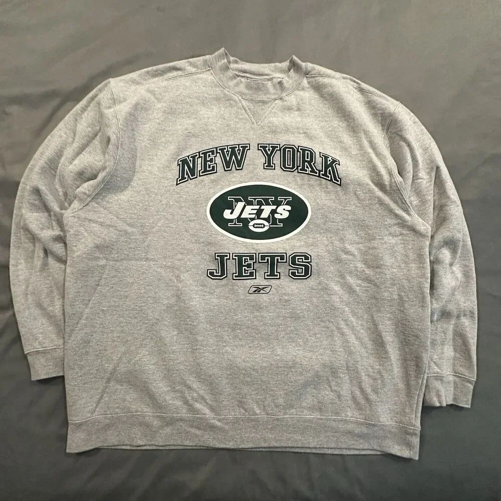 Vintage New York Jets Sweatshirt Mens 2XL Pullover Crewneck NFL NYC Y2K 00s Gray
